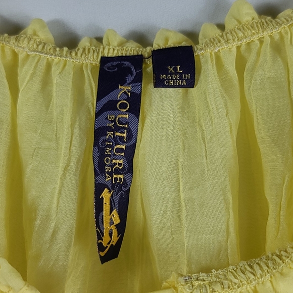 Sheer Yellow Embroidered Flowy Ruffle Blouse - Picture 4 of 10